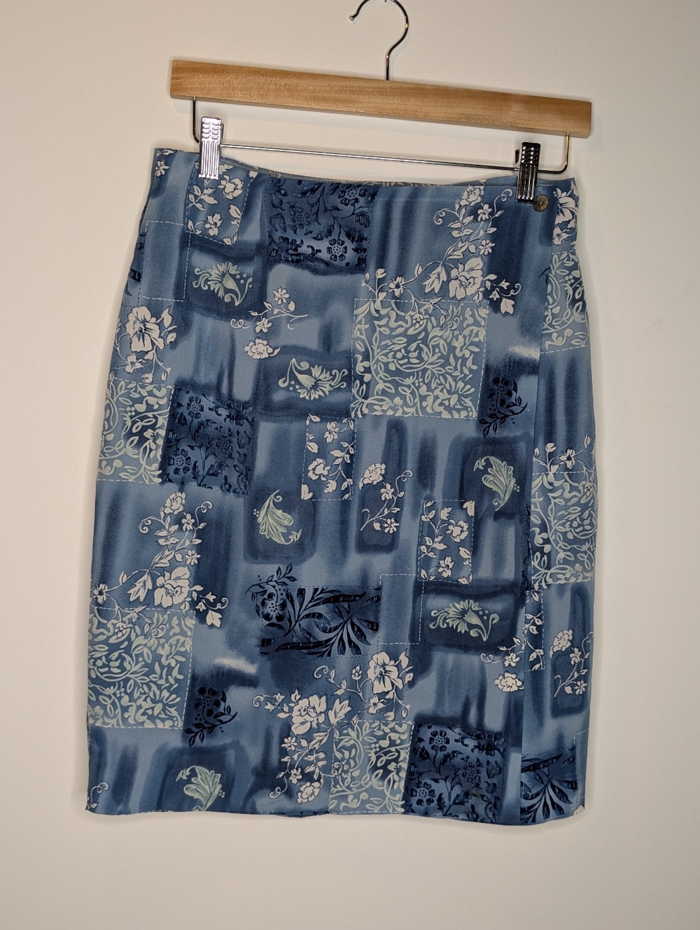 Studio Blue Patchwork Floral Pencil Skirt Silk Size 8